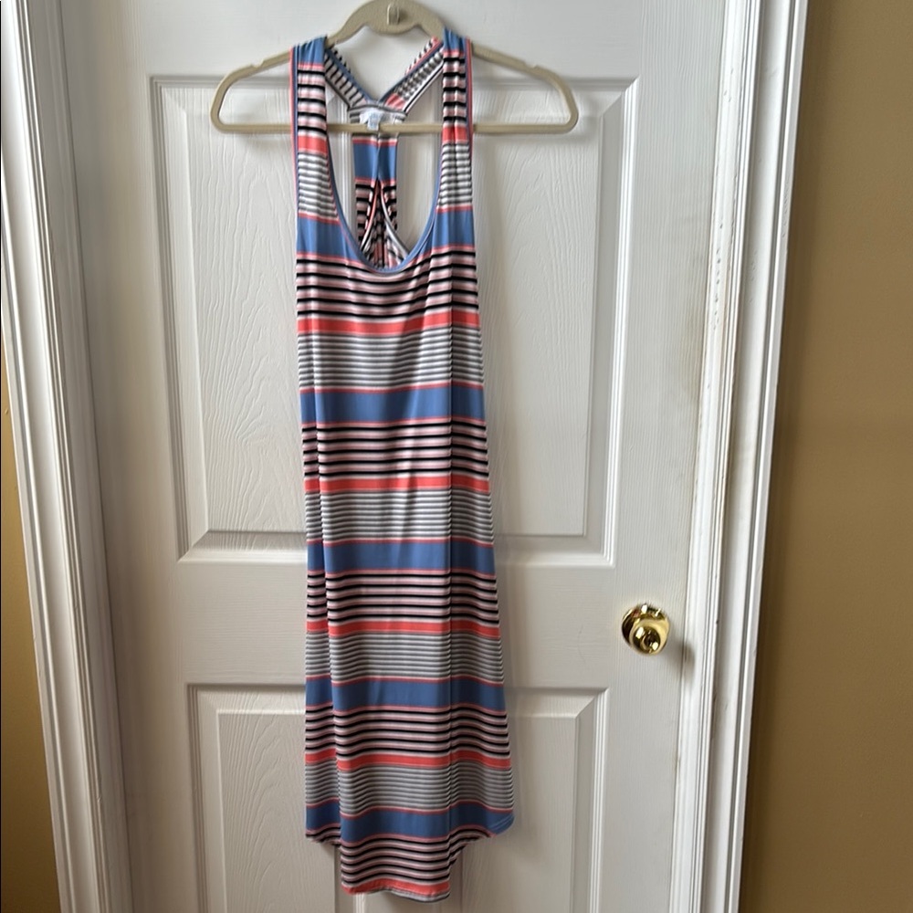 Chic Striped Midi Dress in Blue, Red, and White